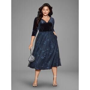 BloomChic Navy Blue Velvet Midi Dress